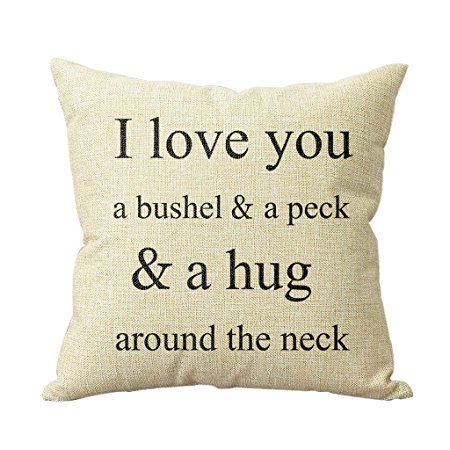 Onker Cotton Linen Square Decorative Throw Pillow Case Cushion Cover 18" x 18" I Love You A Bushel and A Peck & a Hug