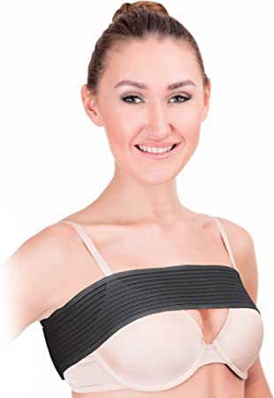 Post Surgery Breast Compression Support Strap Band - Breast Augmentation Implant Stabilizer and Sports Bra Alternative No Bounce Wrap Bandage (Black) (Black)
