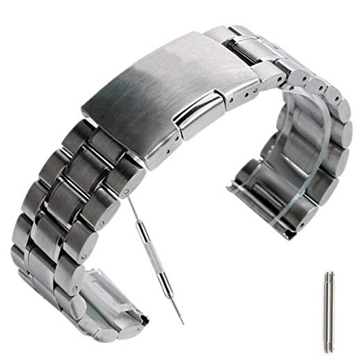 YISUYA Sliver 22mm Solid Stainless Steel Watch Band Strap 2.2cm Single-locking Fold-over Clasp Polished Metal Watch Bracelet