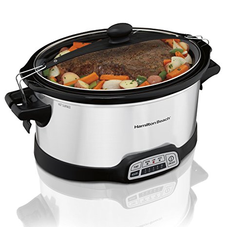 Hamilton Beach Programmable Slow Cooker, 7 quart with Clip-Tight Sealed Lid, Stainless Steel (33476), Silver