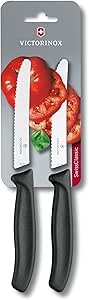 Victorinox Swiss Classic 2 Piece Utility Knife Set Wavy Edge Round Tip - Black