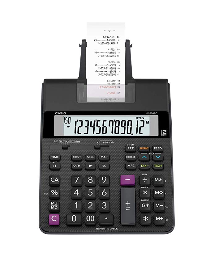 Casio Office Products HR-200RC Mini-Desktop Printing Calculator, Black