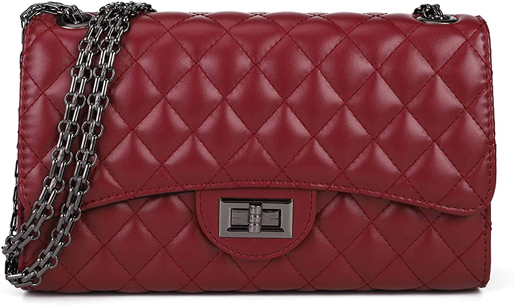 Quilted Crossbody Bags for Women Leather Ladies Shoulder Purses with Chain Strap Stylish Clutch Purse