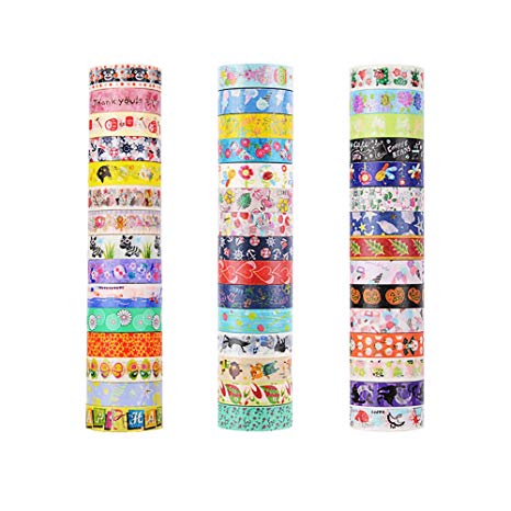 45 Rolls Washi Tape, Decorative Adhesive Washi Masking Tapes Sticker for Scrapbooking DIY Crafts and Gift Wrapping