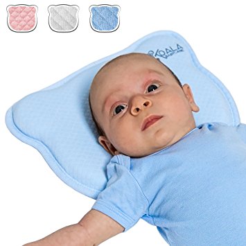 Plagiocephaly Baby Pillow with two removable covers for the prevention and cure of Flat Head syndrome in Memory Foam Anti-suffocation - KoalaBabycare® - Perfect Head - Blue