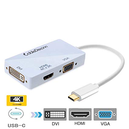 USB-C Multiport Adapter,CableDeconn USB-C Type C 3.1 (Thunderbolt 3 Compatible) to HDMI DVI VGA 4K Cable Adapter Converter for New MacBook (Cream)