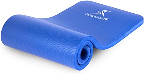 ProsourceFit Extra Thick Yoga and Pilates Mat 1" (25mm), 71-inch Long High Density Exercise Mat with Comfort Foam and Carrying Strap - Blue