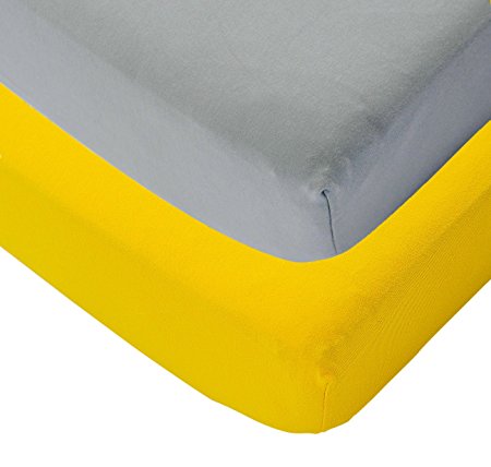 2-Pack 100% Organic Cotton Super Soft Crib or Toddler Sheet Set (Grey/Yellow)