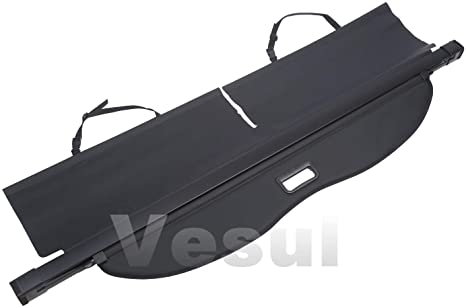 Vesul Black Tonneau Cover Retractable Rear Trunk Cargo Luggage Security Shade Compatible with Two Captain Chairs Toyota Highlander 2014 2015 2016 2017 2018 2019(with Open Handle)