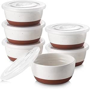 DOWAN 6 oz Ramekins with Lids Oven Safe for Creme Brulee Souffle, Porcelain Ramekins for Baking, Small Bowls Set of 6, Glaze with Specks