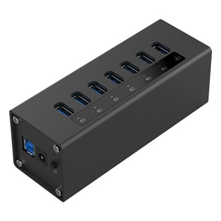 ORICO 7 Port Aluminum USB 3.0 HUB with 12V2.5A Power Adapter and 3.3Ft. USB3.0 Date Cable - Black (A3H7)