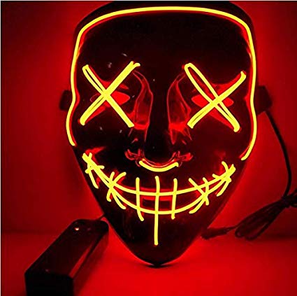 Moonideal LED Light up Mask Festival Parties Frightening Wire Halloween Sound Induction Twinkling with Music Beats (Orange)