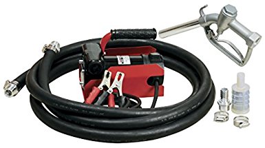 Fuelworks 10304010A 12V 10GPM Fuel Transfer Pump Kit with 13' Hose and Manual Nozzle, Red