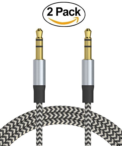 [2 PACK] 3.5mm(1/8 inch) Nylon Braided Male To Male Premium Audio Cable (3.3ft) AUX Cable for Smartphones, Headphones, iPods, iPhones, iPads, Car Stereos / Home and More