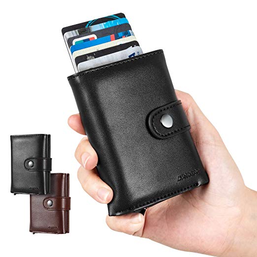 LUNGEAR Credit Card Holder Minimalist Card Wallet with Banknote Storage Exterior Leather Up to Hold 12 Cards