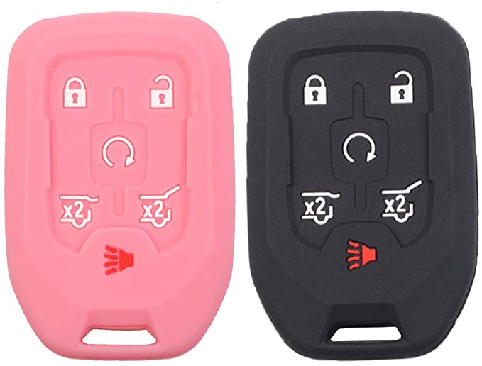 Btopars 2pcs 6 Buttons Smart Key Fob Cover Case Remote Protector Skin Keyless Jacket Holder Compatible with Chevrolet Suburban Tahoe 2015 2016 2017 2018 2019 2020 GMC Yukon 13580804 Black Pink