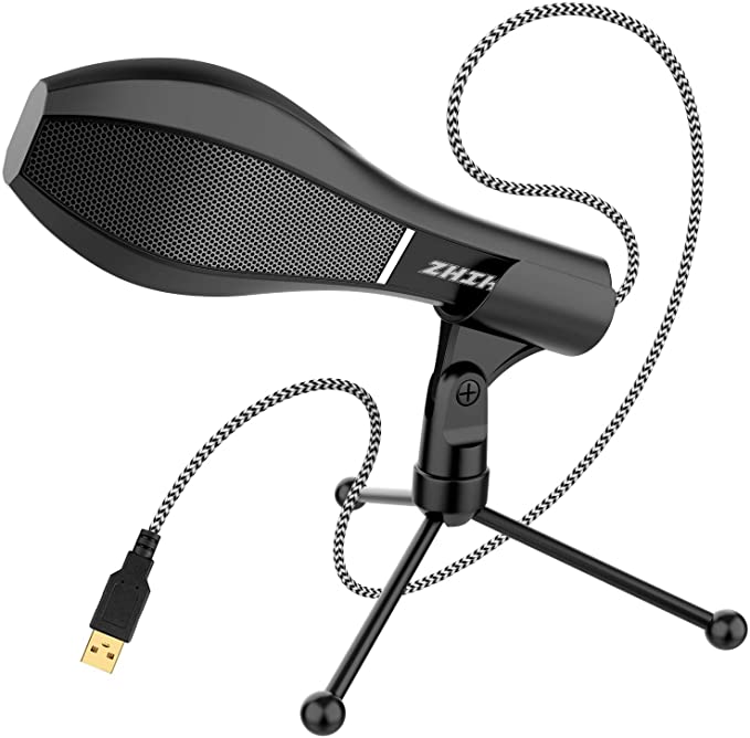 USB PC Microphone, ZHIHUM Computer Condenser Desktop Mic with Tripod Stand & Nylon Braided Cord for Streaming, Gaming, Recording, Podcasting, Zoom, Skype, YouTube, Video for Mac, Windows Laptop