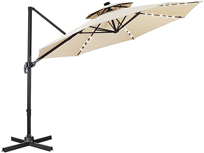 HYD-Parts Patio Offset Cantilever Umbrella 10 FT UV Protection,Outdoor Umbrella 360° Rotation with Cross Base Tilt for Garden, Deck, Backyard (Vented Beige)