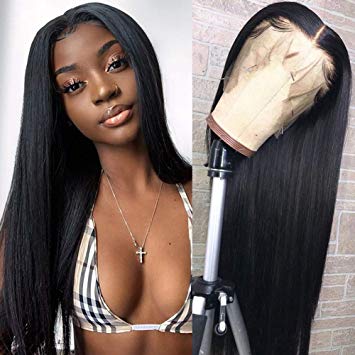 ISEE Hair Brazilian Straight Virgin Human Hair Lace Front Wigs Glueless Straight Wigs Pre Plucked with Baby Hair Natural Hairline for Black Women Natural Color 20 Inch