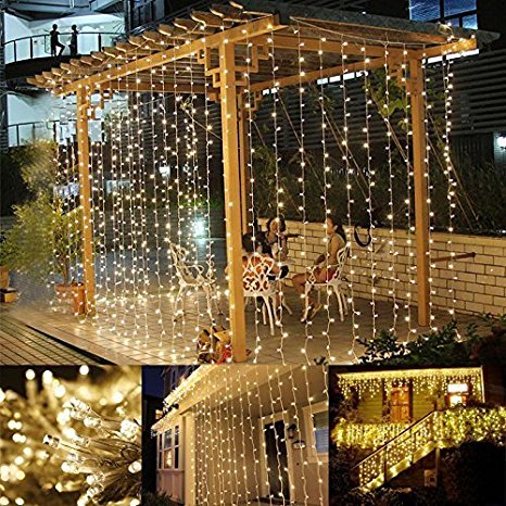 LE LED Window Curtain Icicle Lights, 9.8ft x 9.8ft, 306 LEDs, 8 Modes, String Fairy Light, Warm White, String Light for Christmas/Halloween/Wedding/Party Backdrops