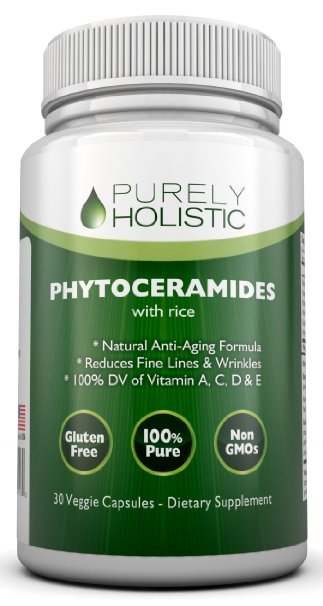Phytoceramides Skin Therapy Supplement ★ 100% MONEY BACK GUARANTEE ★ - Rice Based, 100% Natural, Vegetarian Capsules, Contains 100% DV of Vitamin A,C,D & E with No Fillers or Artificial Ingredients