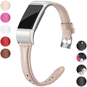 Maledan Leather Bands Compatible with Fitbit Charge 2 for Women Men, Slim Genuine Leather Wristband Strap Replacement Accessories Band, Large Small