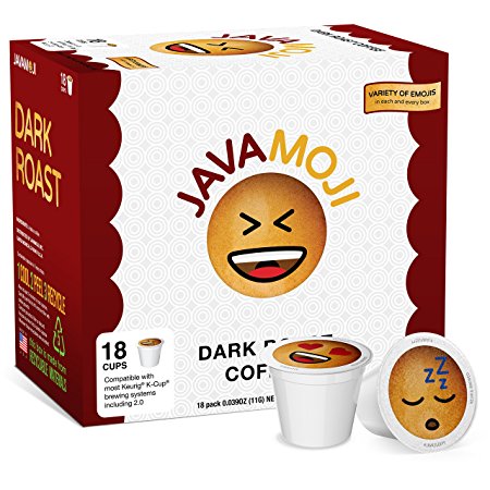JavaMoji, Emoji K-Cup Pods, Dark Roast Coffee, 100% Recyclable, 18 Count