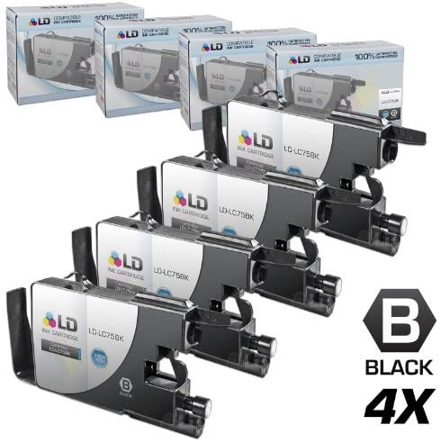 LD Compatible Ink Cartridge Replacement for Brother LC75BK High Yield (Black, 4-Pack)