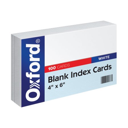 Oxford Blank Index Cards, 4" x 6", White, 100/Pack (40)