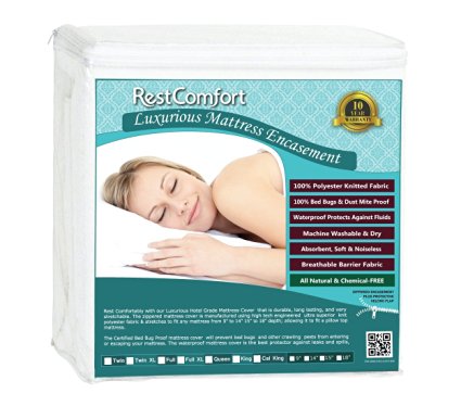 RestComfort Luxury Zippered Encasement Waterproof, Dust Mite Proof, Bed Bug Proof, Hypoallergenic Breathable Six Sided Mattress Protector … (Full, Scratches 9-15")