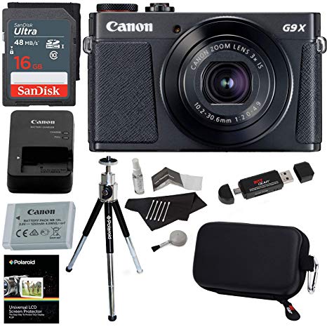 Canon PowerShot G9 X Mark II Digital Camera 20.2 MP Sensor & Wi-Fi (Black)   16GB Memory Card   Ritz Gear Case   Card Reader   Polaroid 8" Tripod   Cleaning Kit   Screen Protector Bundle