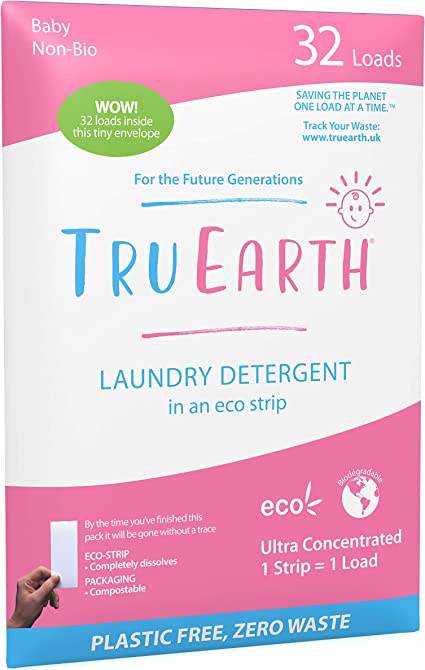 Tru Earth Eco-Strips Baby Laundry Detergent (32 Loads) - Eco-Friendly Ultra Concentrated Hypoallergenic Compostable & Biodegradable Plastic-Free Laundry Detergent Sheets for Sensitive Skin