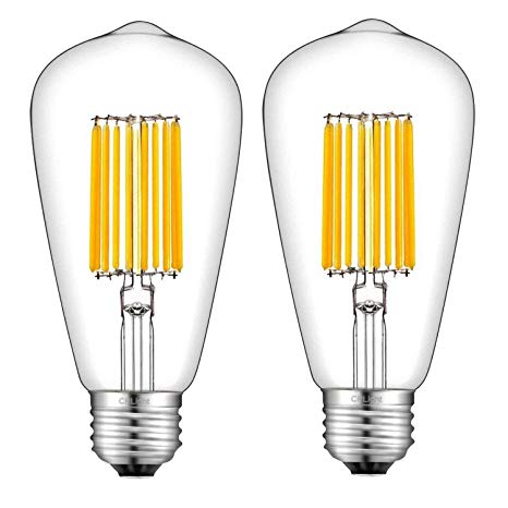 CRLight 15W Dimmable LED Edison Bulb 130W Equivalent 3000K Soft White 1300LM, E26 Medium Base Antique ST64 Lengthened Filament High Brightness LED Bulbs, Smooth Dimming Version, 2 Pack