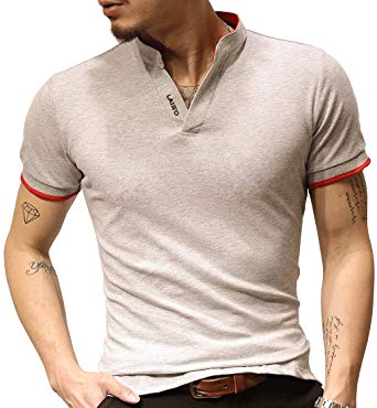 LOGEEYAR Mens Short Sleeve Polo Shirts Slim Fit Cotton T-Shirts V Neck Summer Tops Tee