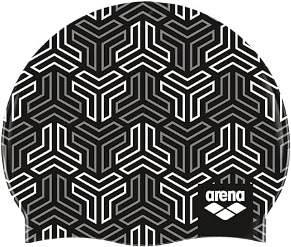 Arena Print 2 Unisex Silicone Swim Cap for Adults, Women and Men Intensive Training Comfortable Non-Slip Long Hair Swimming Hat, X
