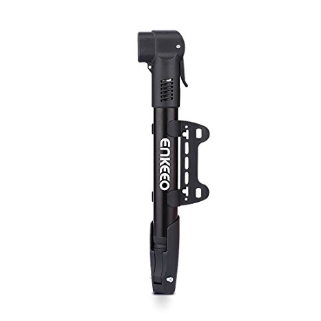 Enkeeo Mini Bike Pump, 120PSI Capacity, Presta and Schrader Valve, Aluminum Alloy Barrel, Lightweight and Portable for Road, Mountain, BMX Bicycles and Sports Balls Use, Black