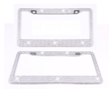 Tokept Bling Rhinestones License Plate Frame for Women with 2 Hole(Pack of 2)