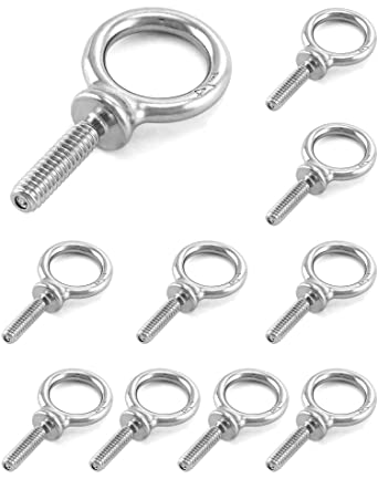 QWORK Eye Bolt, 10 Pack 1/4" - 20 x 1" Marine Grade Stainless Steel Lifting Ring Threaded Eyebolts