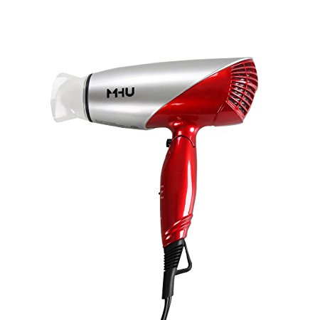 MHU 1875W Folding Hair Dryer Dual Voltage Blow dryer Negative Ions Travel Hair Dryer with 2 Heat 2 Speed Setting, Red