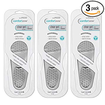 Comfort Zone Clear Gel Insoles for Women, 6-10 (Pack of 3)