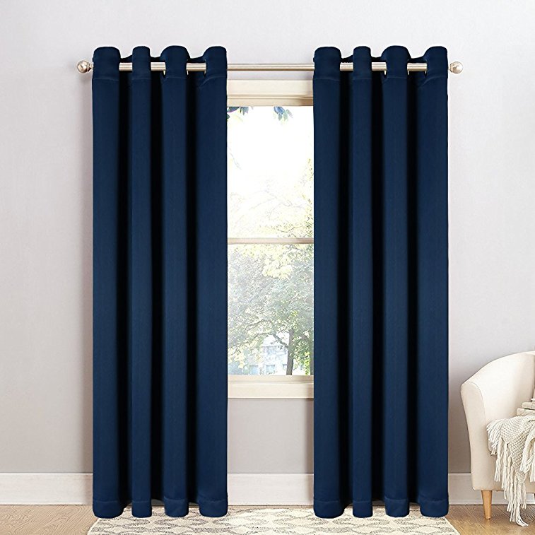 BLC Window Treatment Thermal Insulated Solid Grommet Blackout Curtains / Drapes for Bedroom (Set of 2 Panels,52 x 95 inch, Navy Blue)