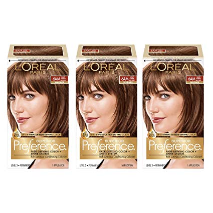 L'Oréal Paris Superior Preference Fade-Defying   Shine Permanent Hair Color, 6AM Light Amber Brown (3 Count) Hair Dye