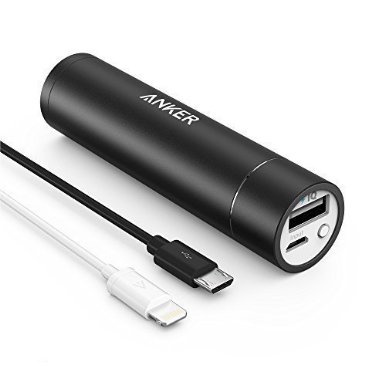 Anker 2nd Gen Astro Mini 3350mAh Portable Charger External Battery Power Bank with PowerIQ Technology Black  Apple MFi Certified 3ft  09m Lightning Cable White