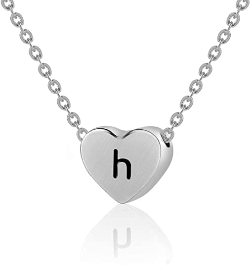 WIGERLON Initial Letter Heart Necklace:Stainless Steel 925 Silver Plated and 14K Gold Plated for Women and Girls from A-Z