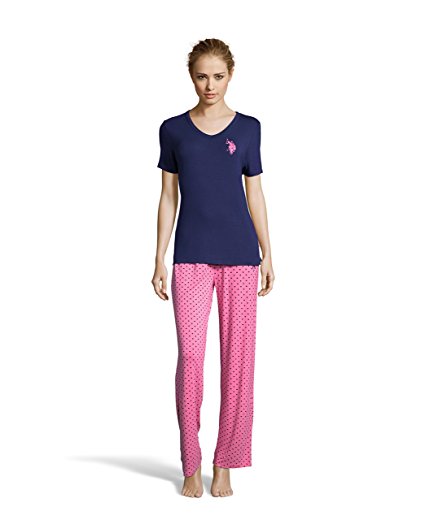 U.S. Polo Assn. Women's Short Sleeve Shirt and Long Pajama Pants Sleepwear Set