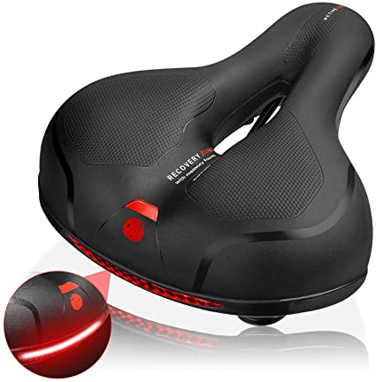 YEHOBU Bike Seat,Comfortable Bicycle Seat for Women Men, Waterproof Memory Foam Padded Leather Wide Bicycle Saddle Cushion with Taillight, Elastic Shock Absorption, Universal Fit