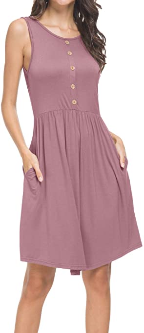 levaca Women's Summer Sleeveless Casual Loose Swing T-Shirt Dress with Pockets