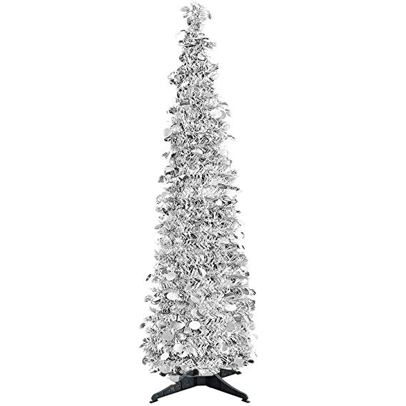 YuQi 5 Ft Pop up Artificial Trees Collapsible with Stand 70% Reusable for Christmas,Party,Next Year,Wedding, Seasonal Home Décor & Party(Silver)