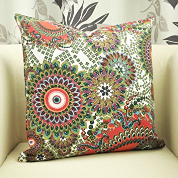 Benfan Cotton Canvas Decorative Square Throw Pillow Cover with Printed Canvas Size 20x20inch