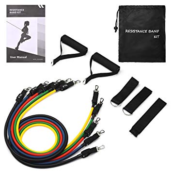 Resistance Band Set,[Upgraded Reinforced Link & Metal Hooks] TOPELEK Stackable Exercise Bands with Handles,Door Ankle,Ankle Straps and Carrying Bag,Workout Bands for Muscle Building,Physical Therapy,Yoga and Pilates (UP to 100lbs)